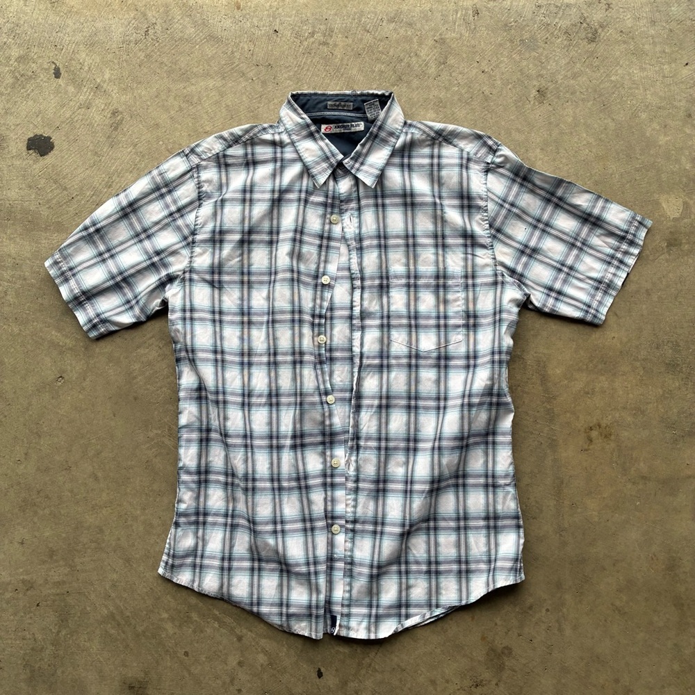 Anchor Blue Men's Gray and White Plaid Shirt